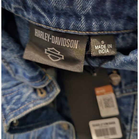 New Harley Davidson Motorcycle Denim Jean Jacket Women’s Size SMALL Logo On Back - Picture 6 of 6
